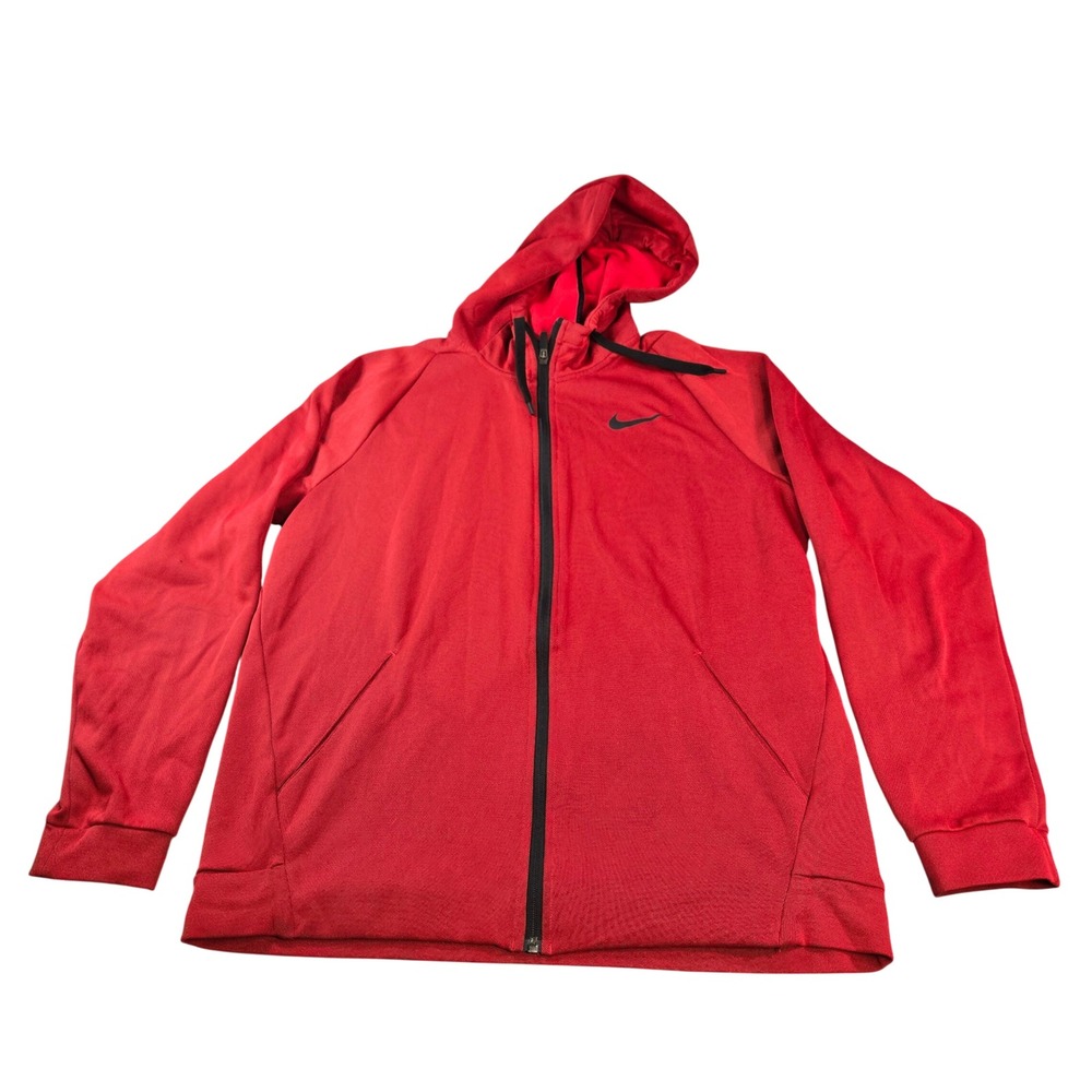 Nike Therma-FIT Men's Full Zip Hoodie Red Black Swoosh Sweatshirt Size Large